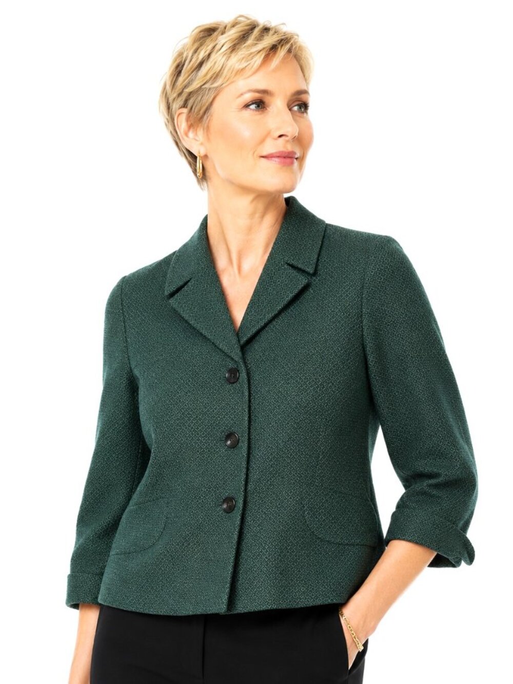 LaVia Teal Green Diamond Pattern Short Jacket